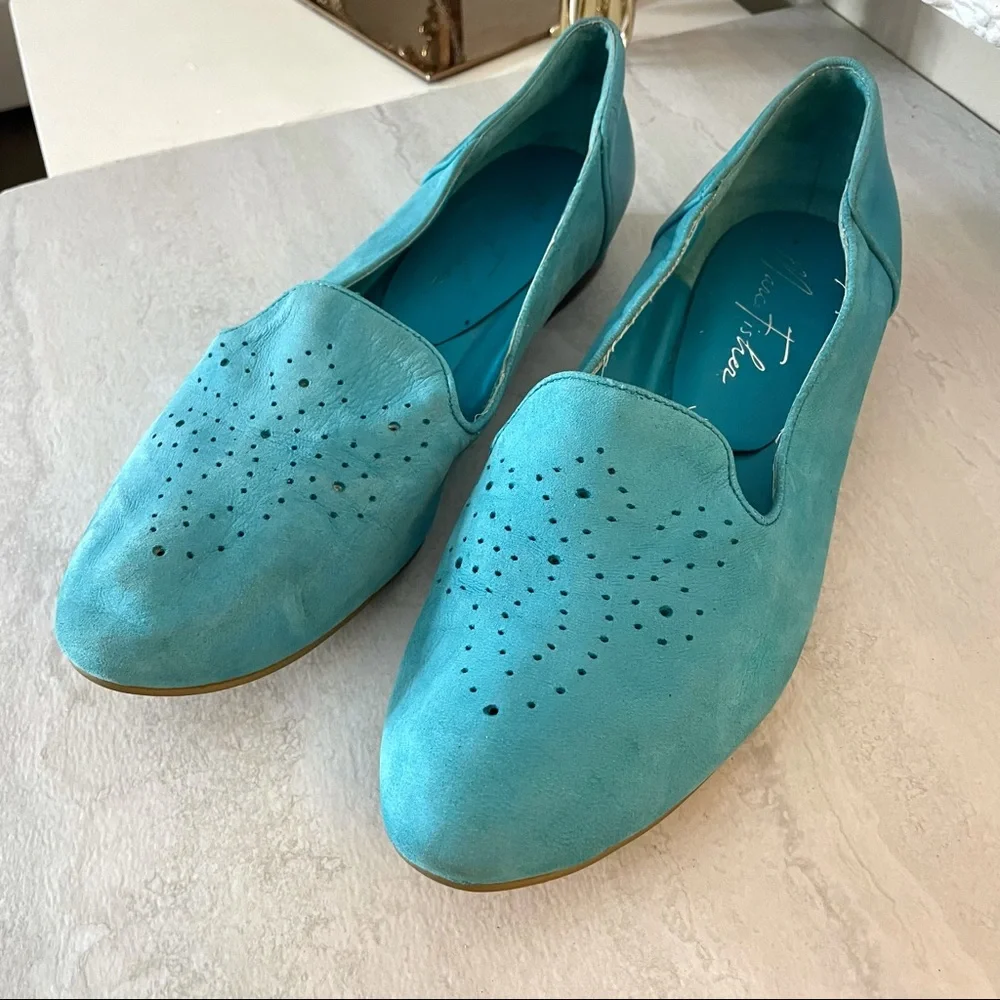 Marc Fisher Turquoise Suede Perforated Flats